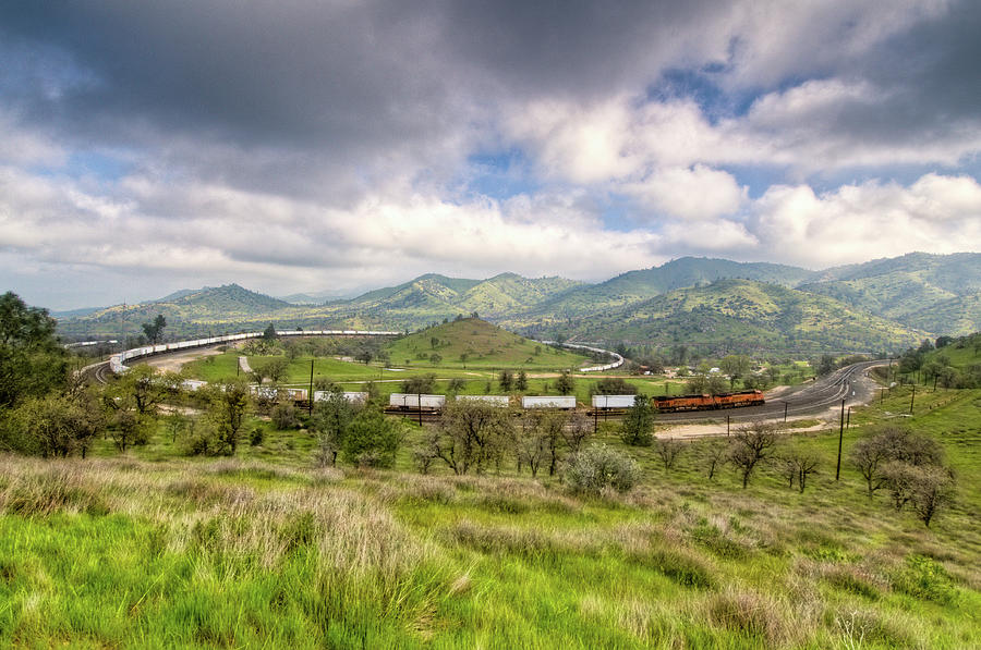 Eastbound Train At the Tehachapi Loop Photograph by Connie Cooper-Edwards