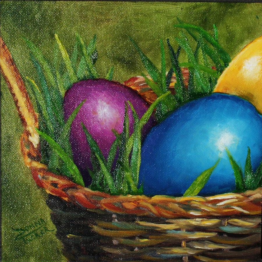 Easter Basket of Eggs Painting by Donna Tucker