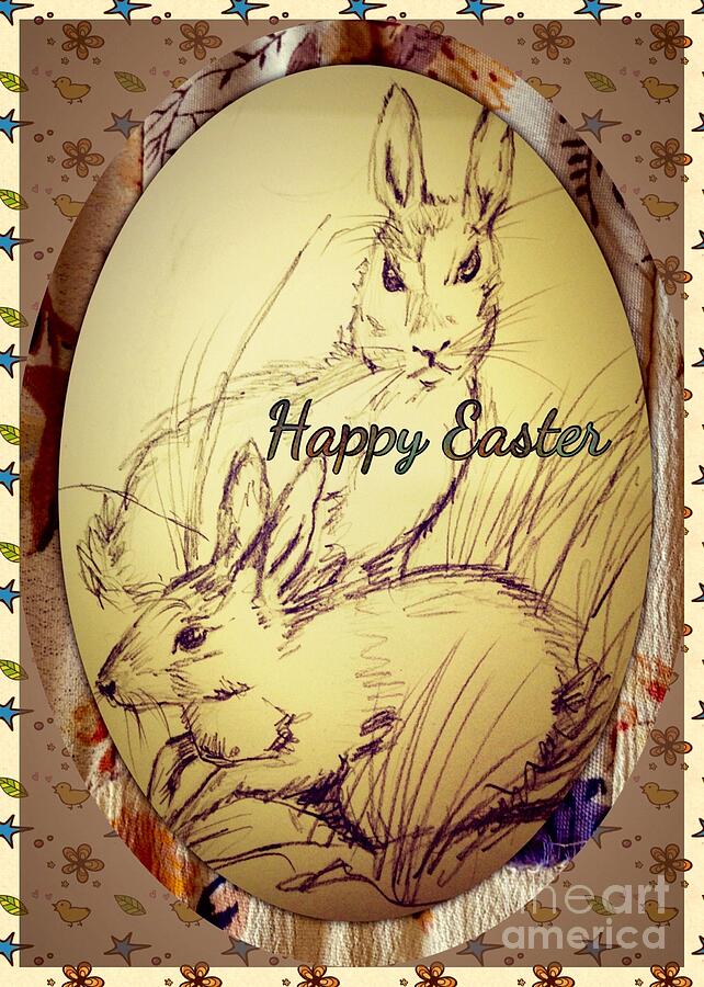 Easter Bunny Greeting 4 Mixed Media by Joan-Violet Stretch