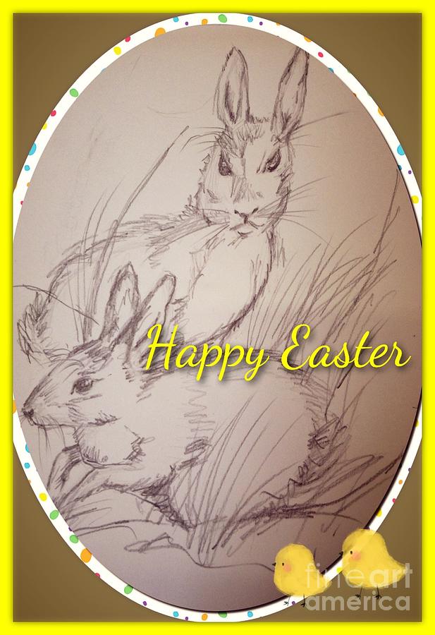 Easter Bunny Greetings Drawing by Joan-Violet Stretch