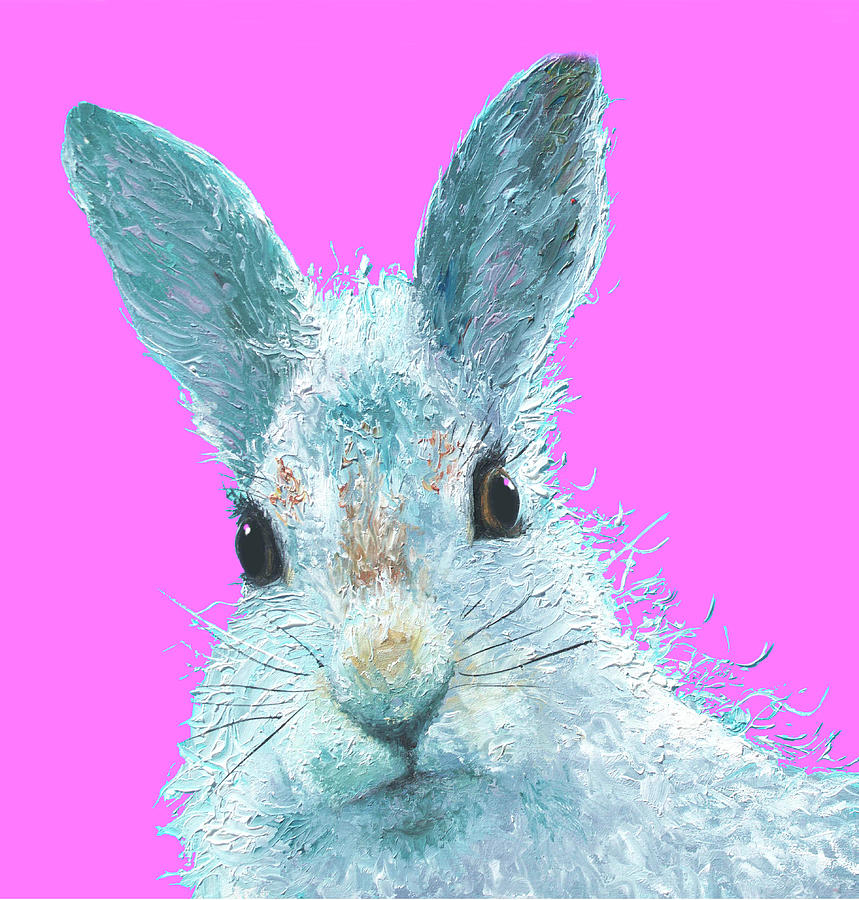 Easter Painting - Easter Bunny on Pink by Jan Matson