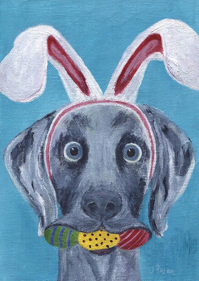 Easter Painting - Easter Bunny Weimaraner by Jamie Frier