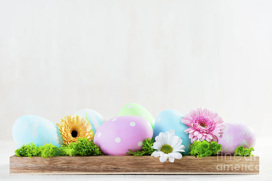Easter decoration - eggs and flowers on a wood Photograph by Michal Bednarek