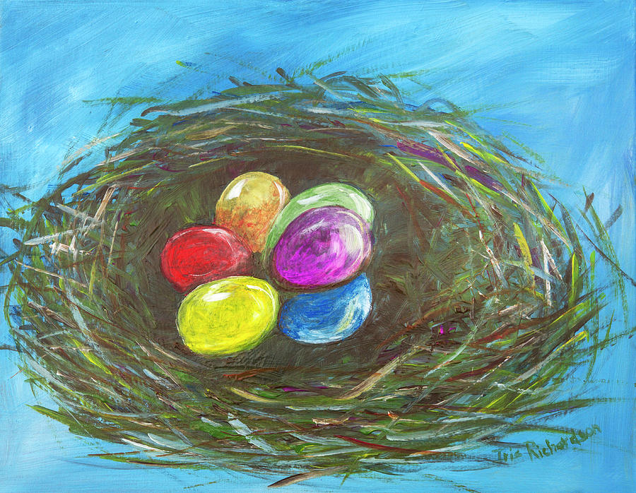 Easter Painting - Easter Egg Nest by Iris Richardson