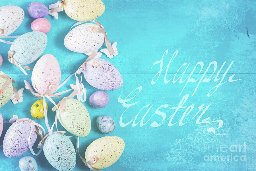 Easter Photograph - Easter Eggs on Blue  by Anastasy Yarmolovich