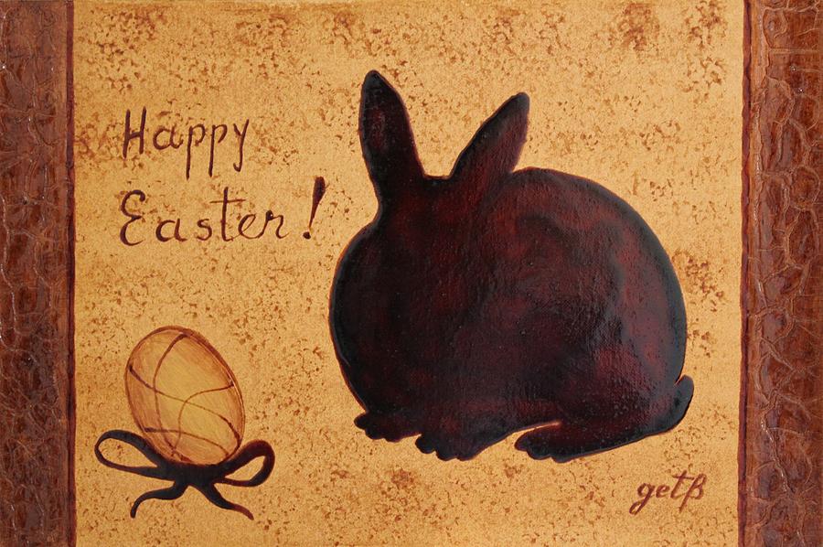 Easter Golden Egg and Chocolate Bunny Painting by Georgeta  Blanaru