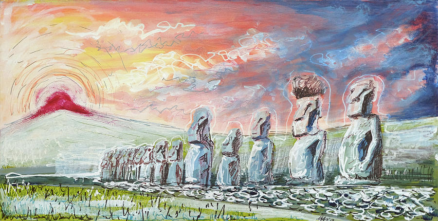 Easter Island Painting by Laura Hol Art