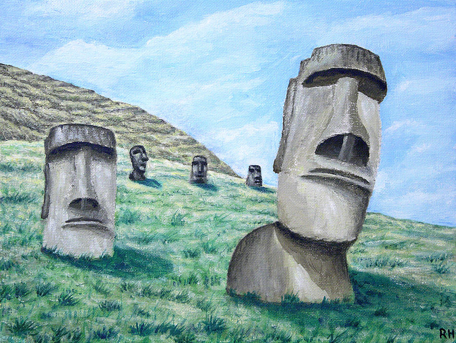 Easter Island Painting by Ronald Haber