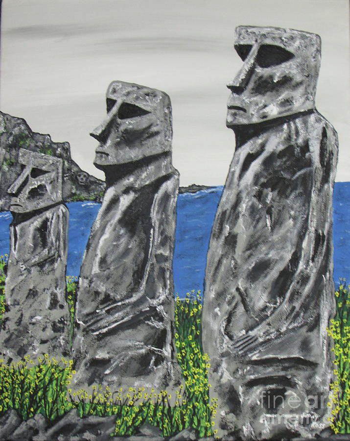  Easter Island Stone Men  Mixed Media by Jeffrey Koss