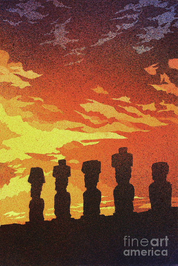 Easter Island Sunset Painting by Ryan Fox