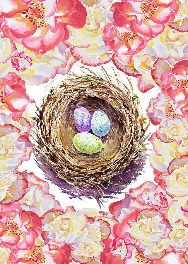 Easter Nest And Roses Painting by Irina Sztukowski