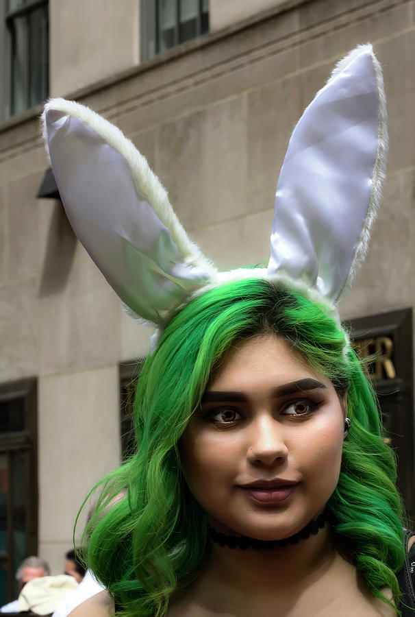 Easter Parade NYC 2017 Green Hair and Bunny Ears Photograph by Robert Ullmann
