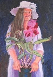 Easter Sunday Self Portrait With Lily Painting by Margie Guyot Easter Sunday Self Portrait With Lily Painting by Margie Guyot