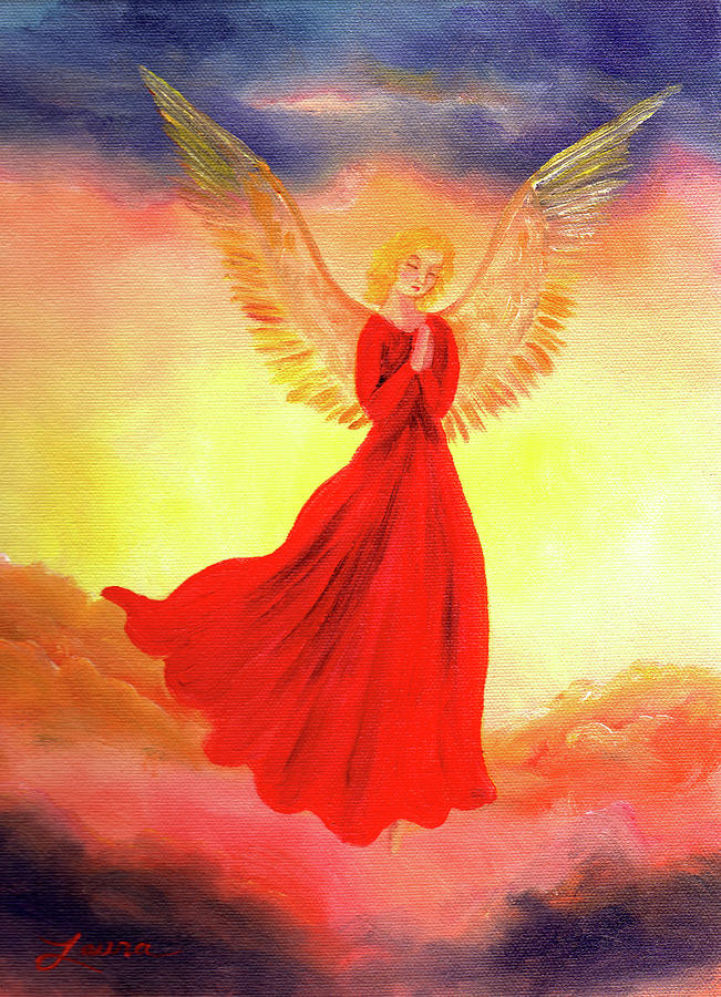 Easter Sunset Angel Painting by Laura Iverson