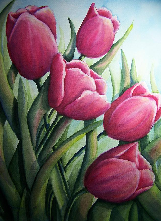 Easter Painting - Easter Tulips by Conni  Reinecke