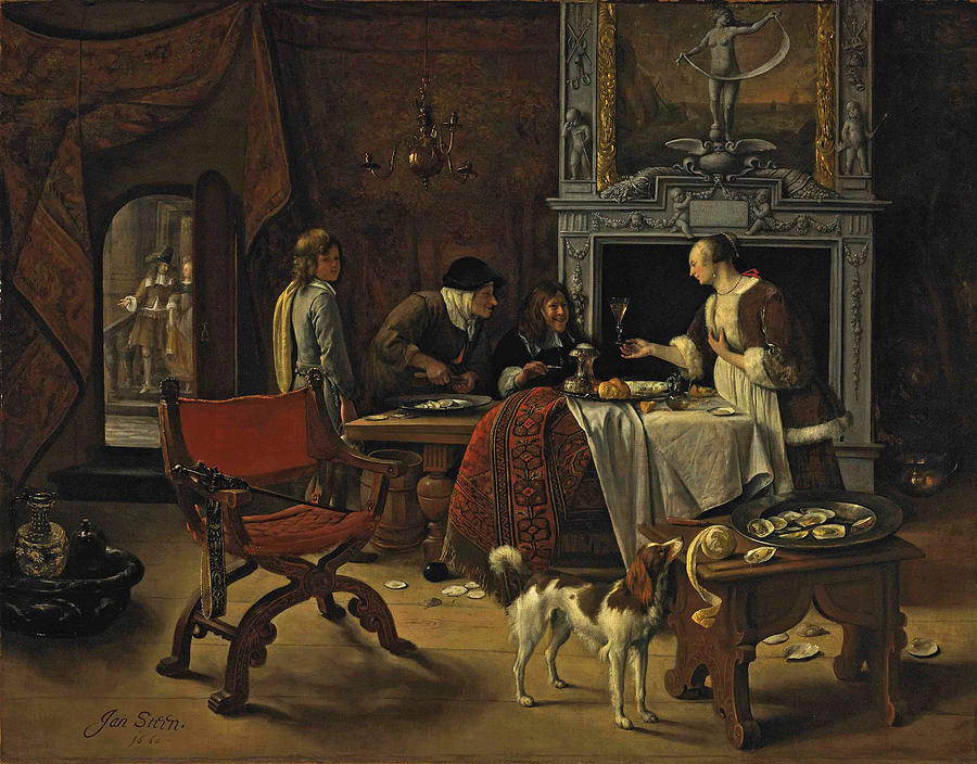 Easy Come Easy Go the Artist Eating Oysters in an Interior by Jan Steen Fine Art Repro FREE Shipping in USA Best Quality Art in USA!