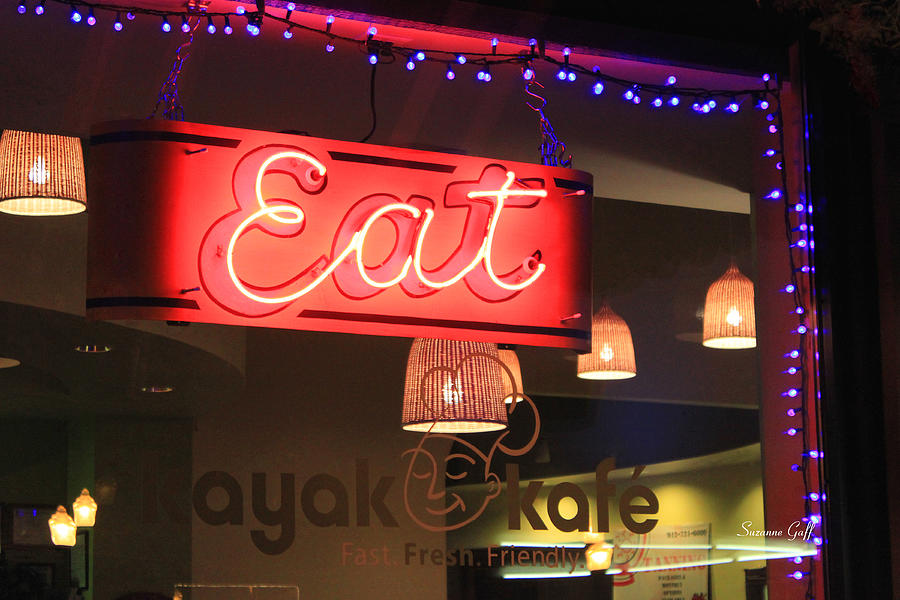 Sign Photograph - Eat at the Kayak Kafe by Suzanne Gaff