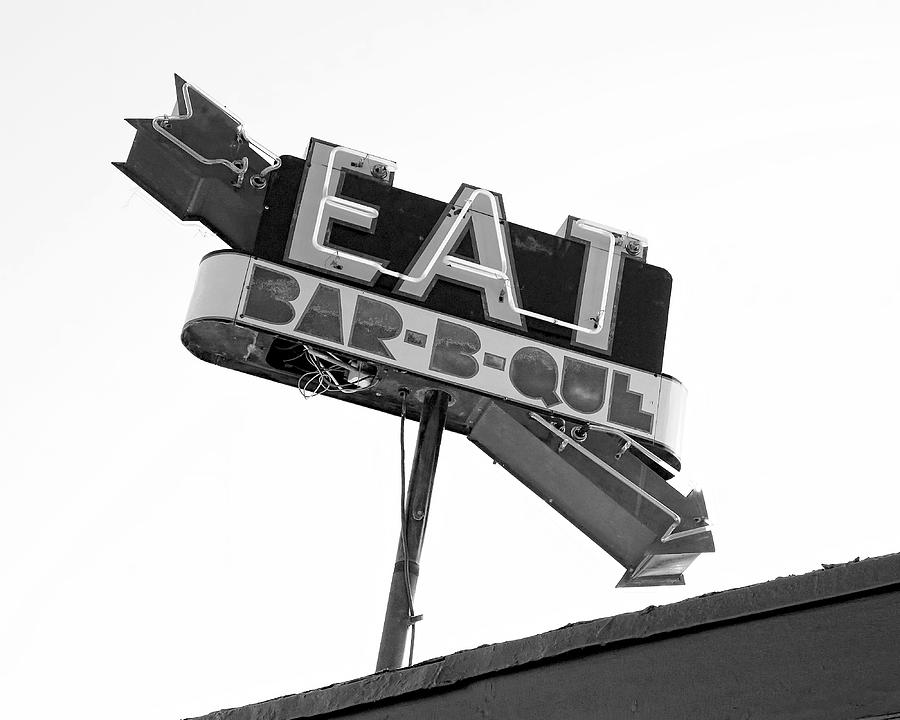 Eat Barbecue Vintage Sign -black and white photograph Photograph by Ann Powell