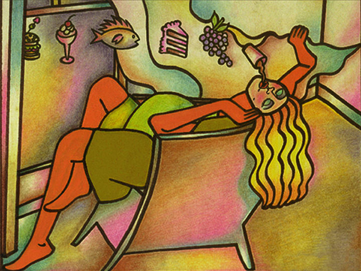 Illustration Painting - Eating For Two by Lina Scarfi Illustration Painting - Eating For Two by Lina Scarfi