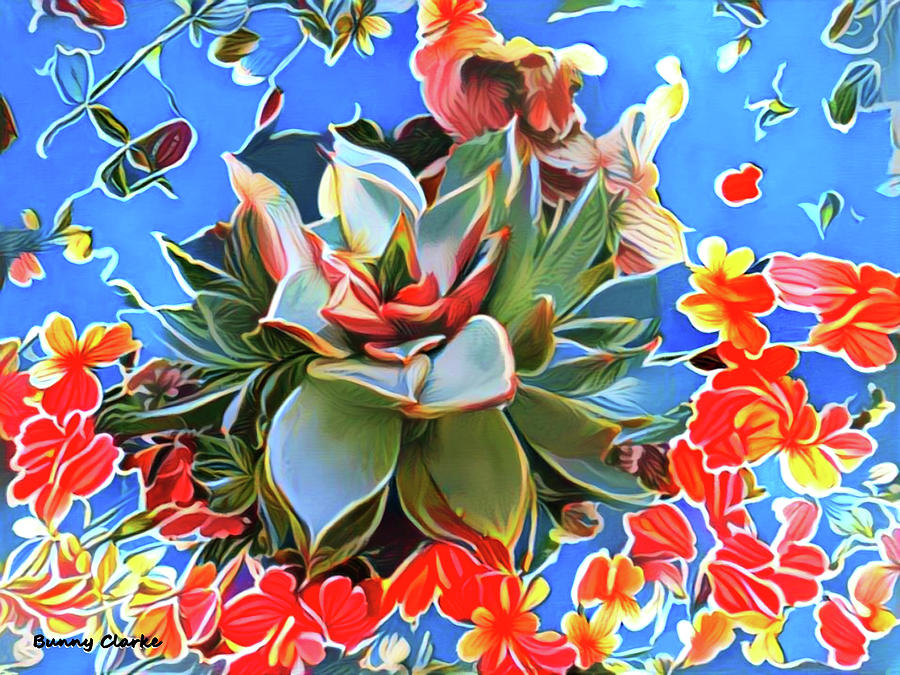 Echeveria and Geraniums Digital Art by Bunny Clarke
