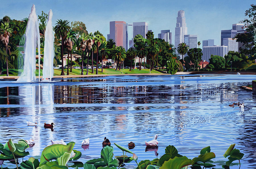 Los Angeles Painting - Echo Park Lake in 2002 by Romy Muirhead