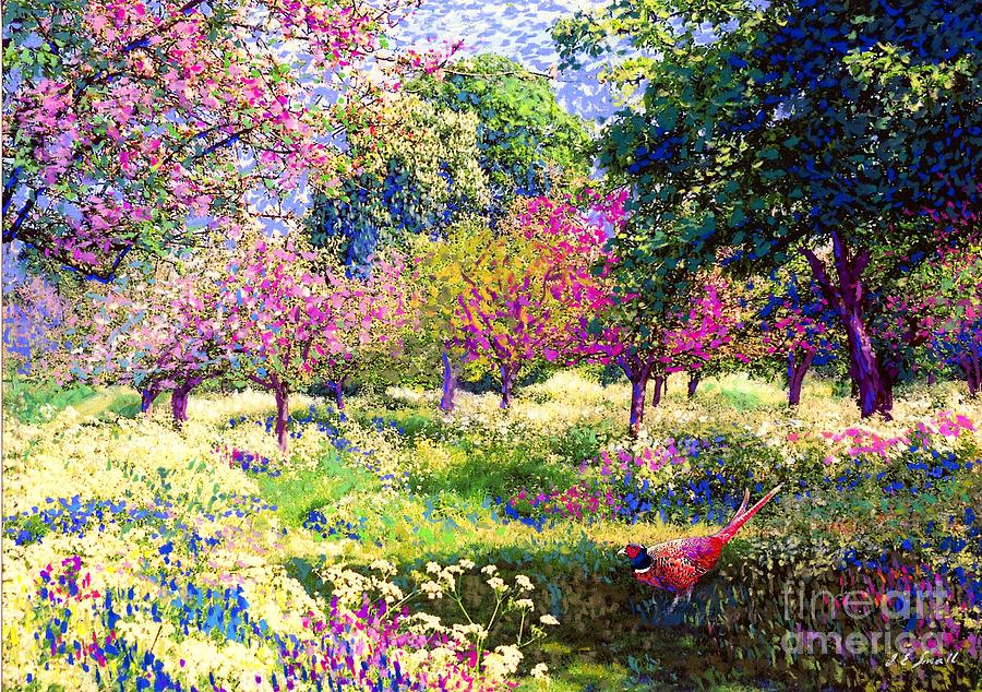 Floral Painting - Echoes from Heaven, Spring Orchard Blossom and Pheasant by Jane Small Floral Painting - Echoes from Heaven, Spring Orchard Blossom and Pheasant by Jane Small