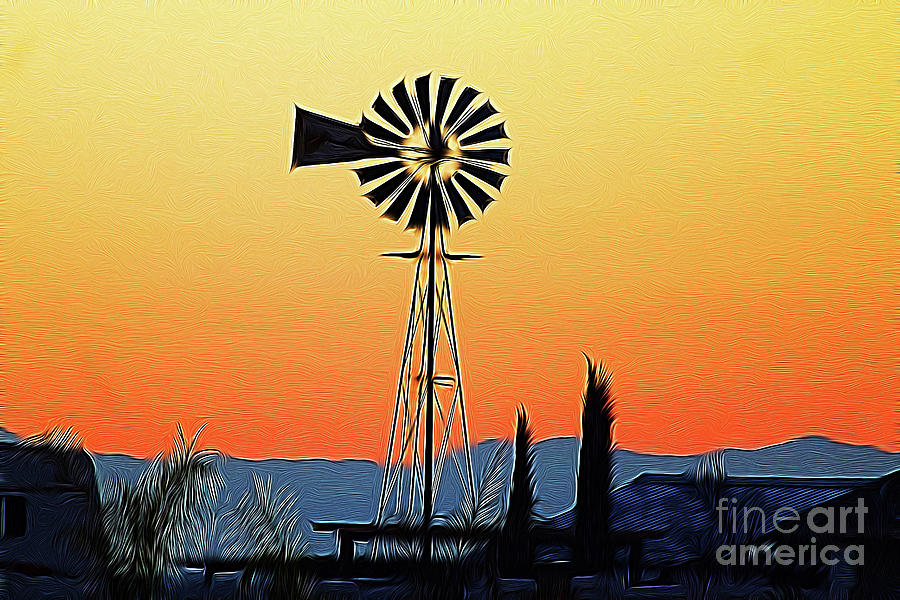 Eclipse Wind Mill Sunset in San Joaquin Valley California Photograph by Wernher Krutein