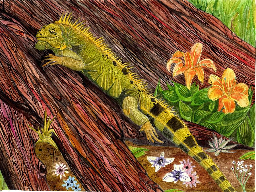 Ecuador Iguana Painting by Doug Hiser