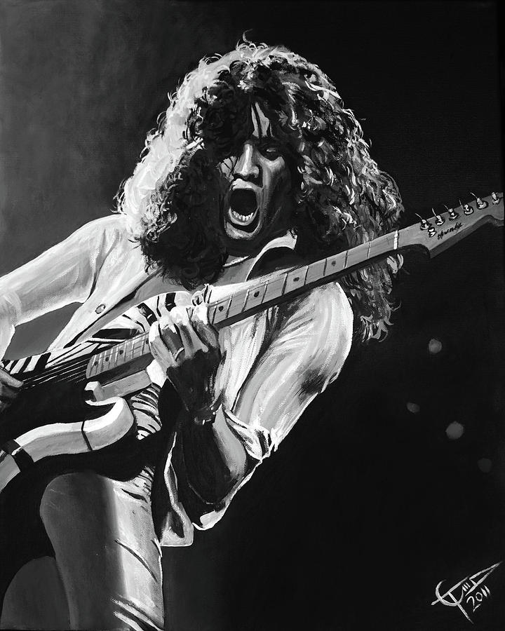 Eddie Van Halen - Black and White Painting by Tom Carlton