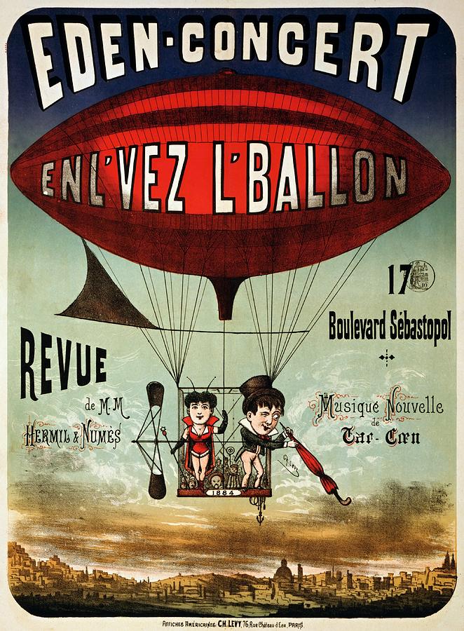 Paris Painting - Eden-concert, enlvez lballon, performing arts poster, 1884 by Vincent Monozlay