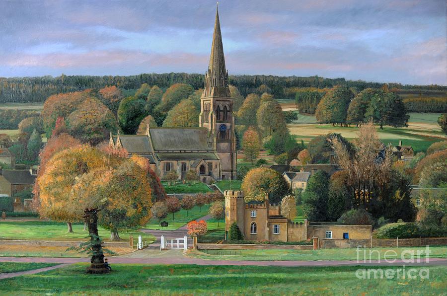 Landscape Painting - Edensor, Chatsworth Park, Derbyshire by Trevor Neal