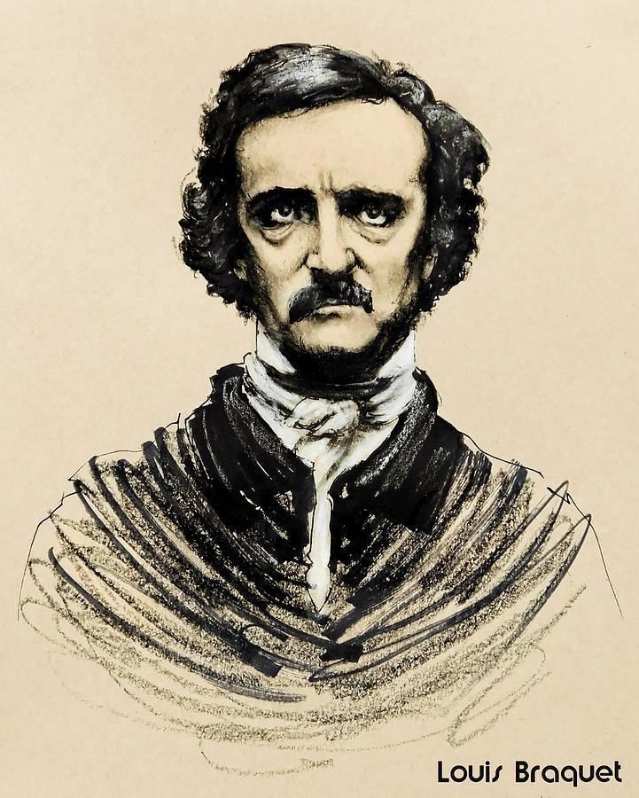 Edgar Allan Poe Drawing by Louis Braquet