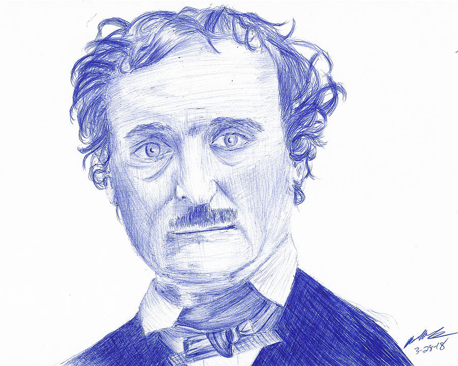 Edgar Allan Poe Portrait In Ink Drawing by Kayla Cox