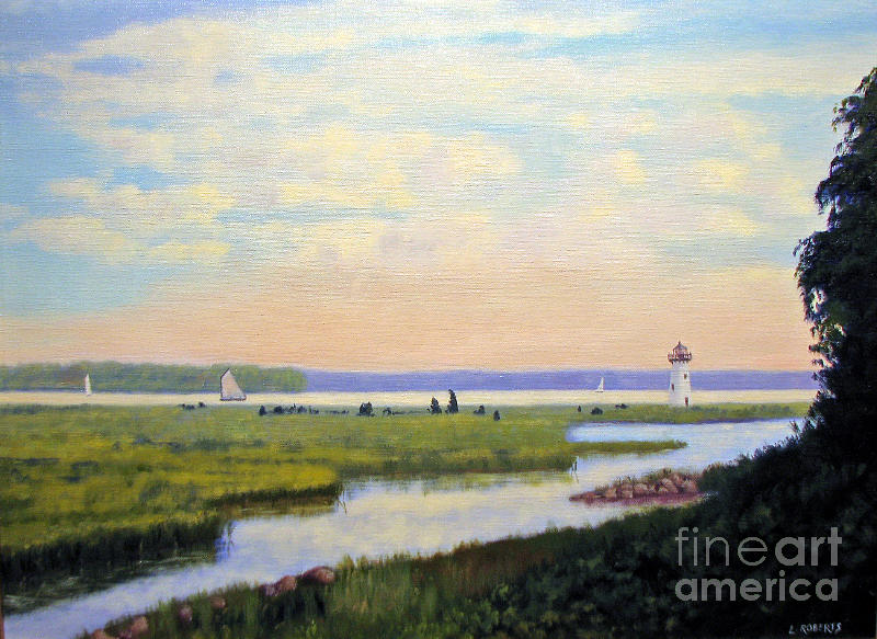 Lighthouse Painting - Edgartown Harbor Lighthouse by Laura Roberts Lighthouse Painting - Edgartown Harbor Lighthouse by Laura Roberts
