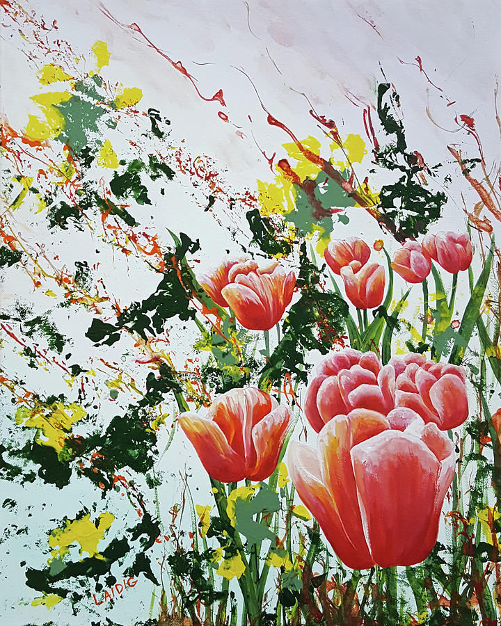 Edge of a tulip garden Painting by Aarron Laidig