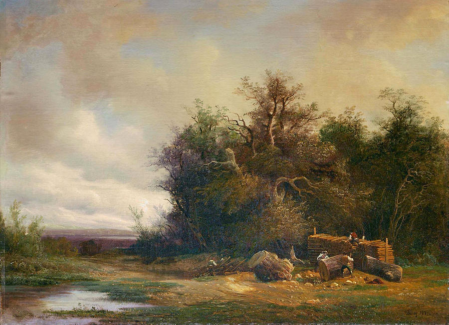 Edge of the Forest with Woodcutters Painting by Francois Diday