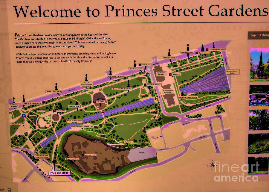 Edinburgh Welcome to Princes Street Gardens Map I  Photograph by Chuck Kuhn