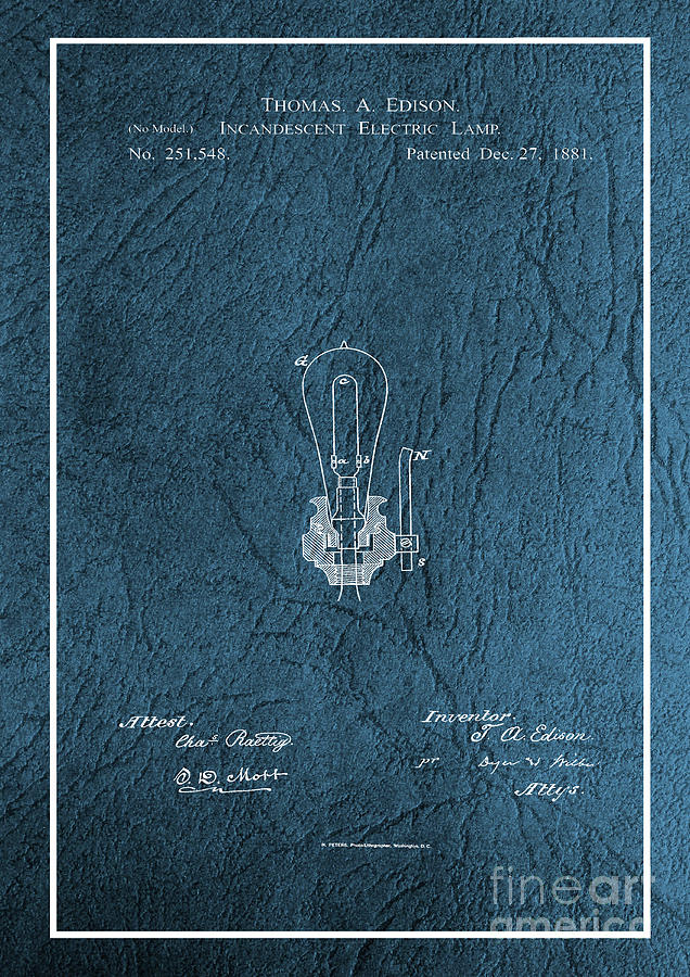 Edison Incandescent Electric Lamp Patent Photograph by Doc Braham