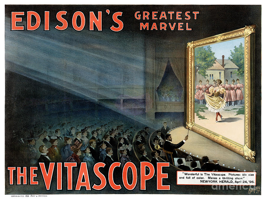Vintage Painting - Edisons greatest marvel The Vitascope Restored Vintage Poster by Vintage Treasure
