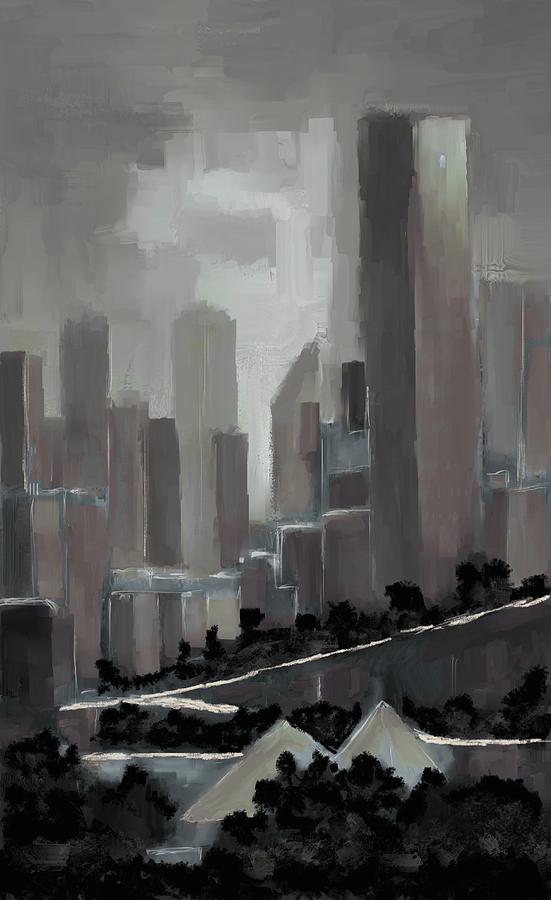 Edmonton Skyline Abstract Painting Digital Art by Eduardo Tavares