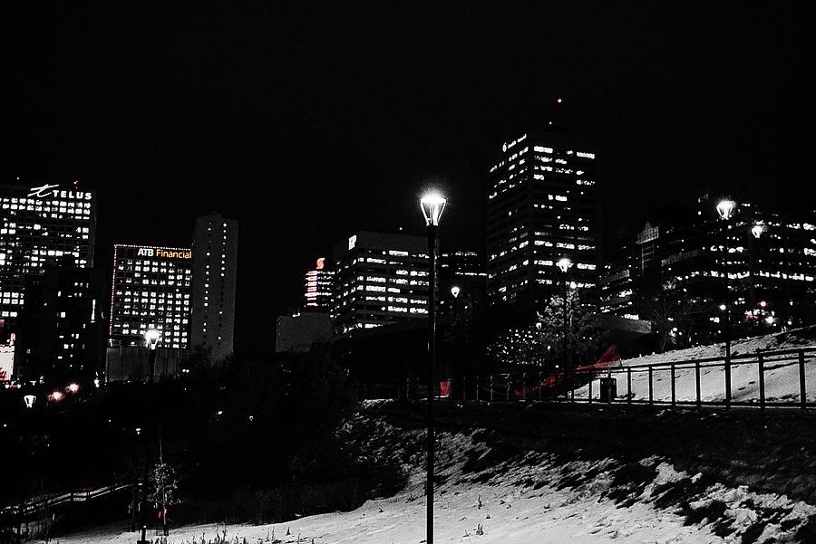Edmonton Skyline Winter Night Photograph by Desmond Raymond