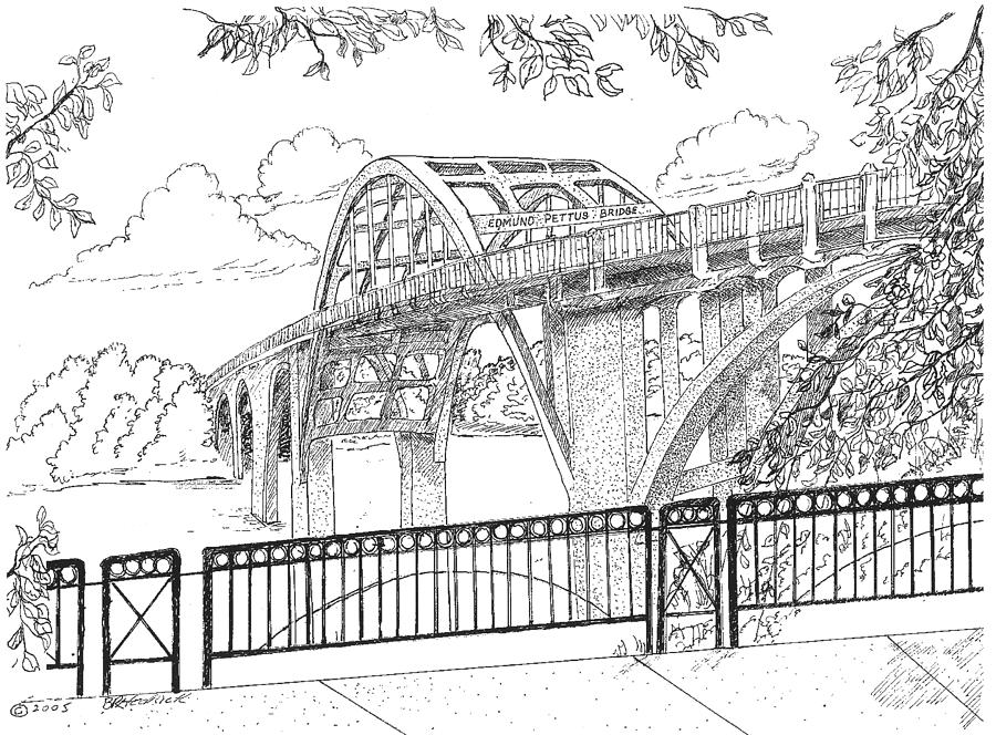 Bridge Drawing - Edmund Pettus Bridge by Barney Hedrick