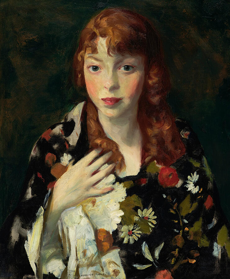 Edna Smith in a Japanese Wrap, from circa 1915 Painting by Robert Henri
