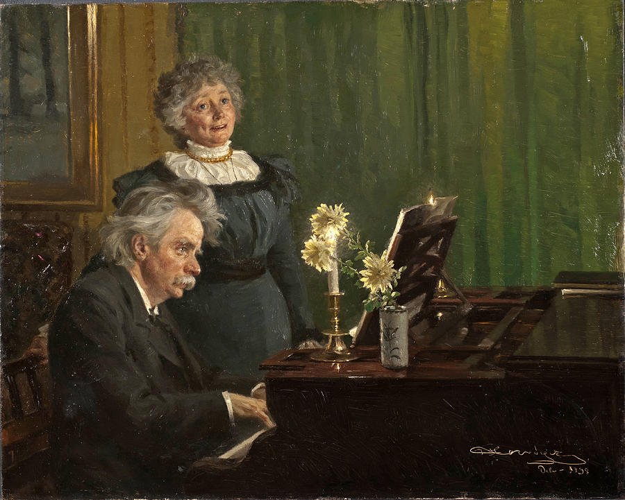 Edvard Grieg accompanying his Wife Painting by Peder Severin Kroyer