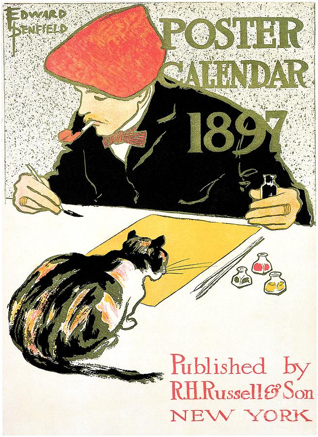 Edward Penfield 1897 calendar ad with cat Digital Art by Heidi De Leeuw