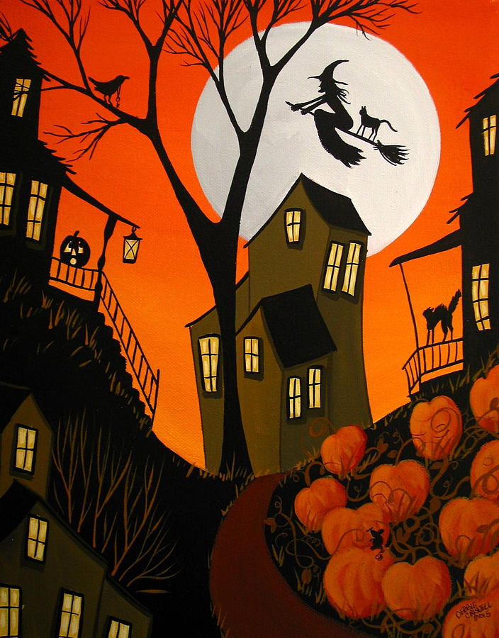Eerie Evening - Halloween witch art Painting by Debbie Criswell