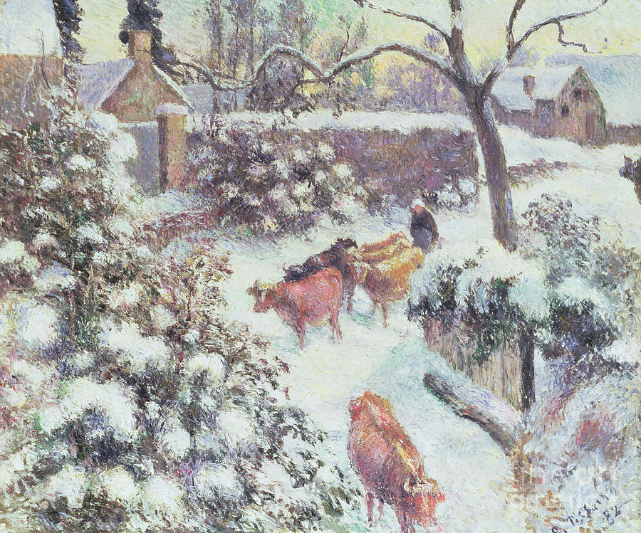 Effect of Snow at Montfoucault Painting by Camille Pissarro
