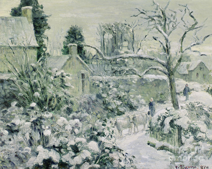 Effect of Snow with Cows at Montfoucault Painting by Camille Pissarro