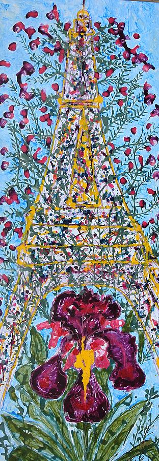 Effil Tower With Heavenly Flowers Painting by Baljit Chadha