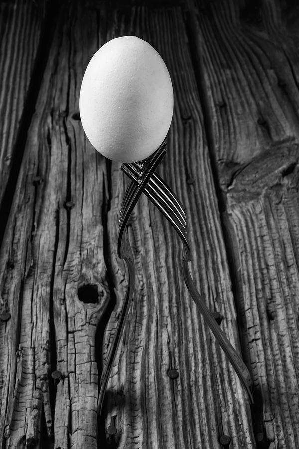 Egg Balenced On Forks Photograph by Garry Gay
